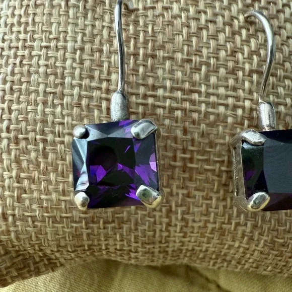 925 Silver Amethyst Square Drop Earrings - Picture 10 of 11